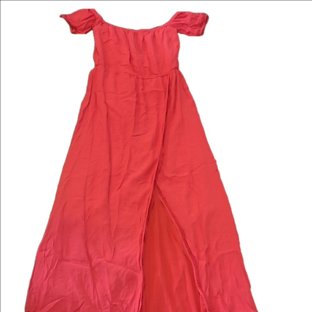 Lovers + Friends Coral Off Shoulder Long Front Slit Maxi Women's Dress Size L